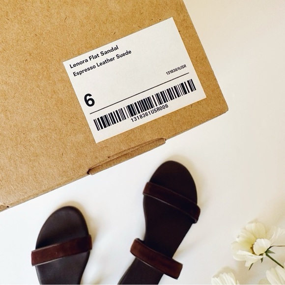 Reformation Lenora Flat Sandal Espresso Leather Suede - Picture 9 of 10